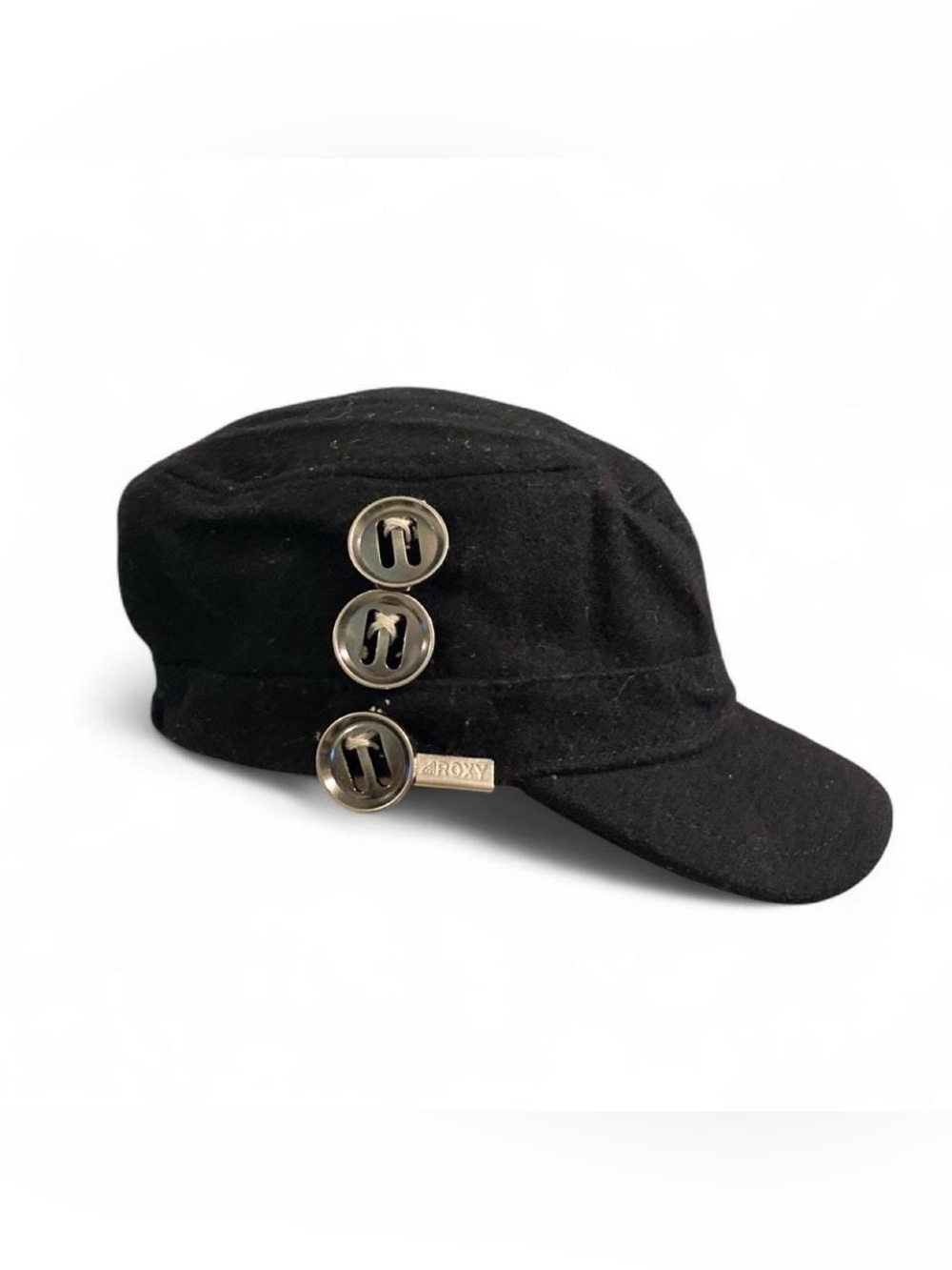Roxy Black Cadet Cap with Button Detail